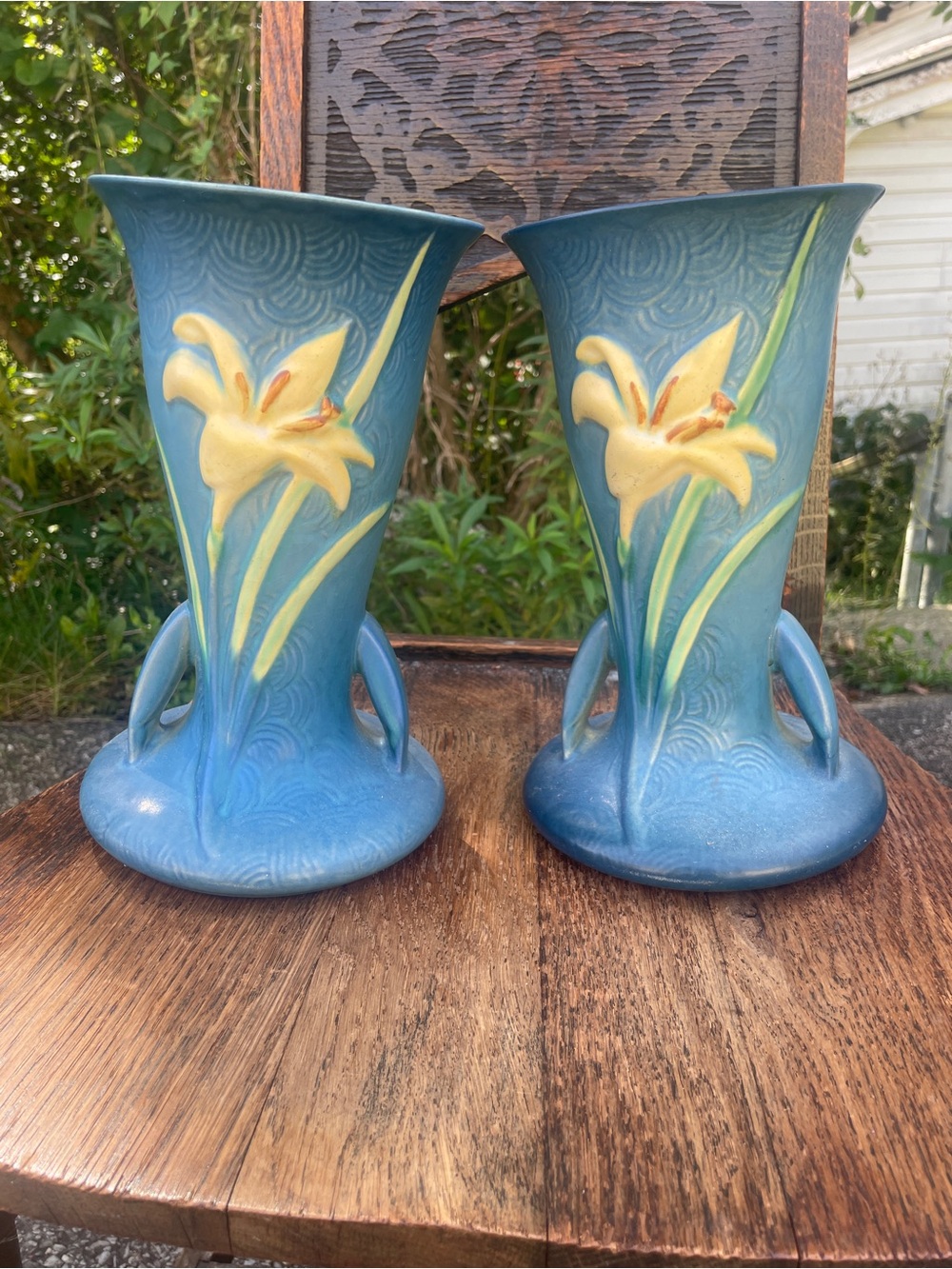 2 Roseville Pottery Zephyr Lily vases # 136-9